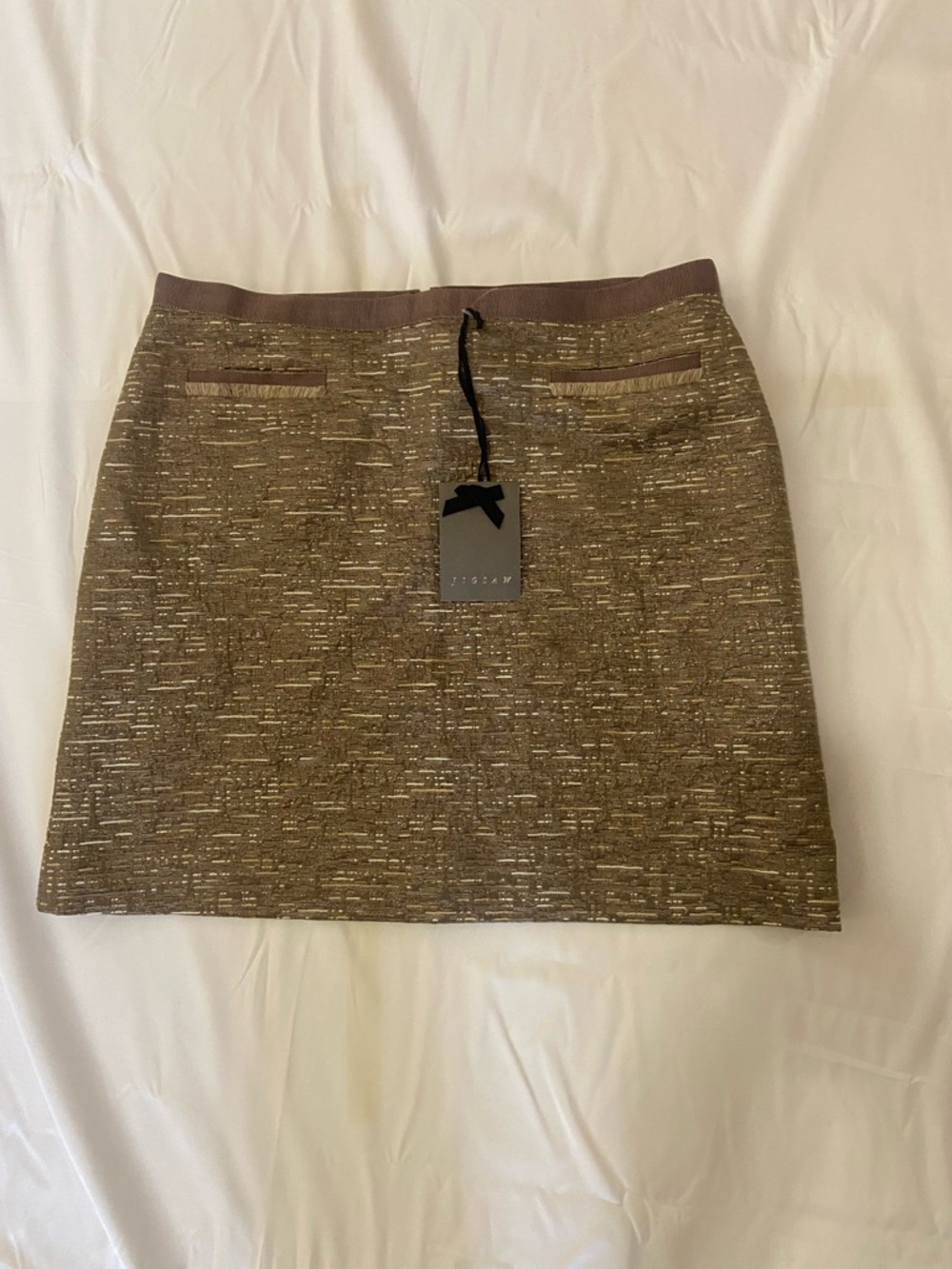 NWT Jigsaw London Gold Brown Tweed Texture Mini Skirt - UK 14 / US 10